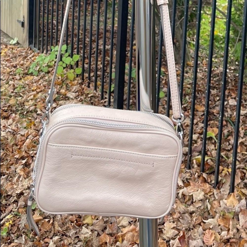 Pink leather bag.